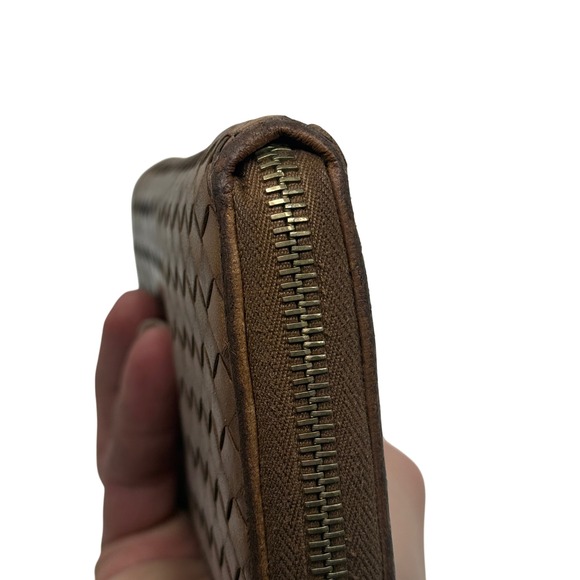 Bottega Veneta Intrecciato Woven Leather Zip Around Wallet Brown Made in Italy - Picture 6 of 10